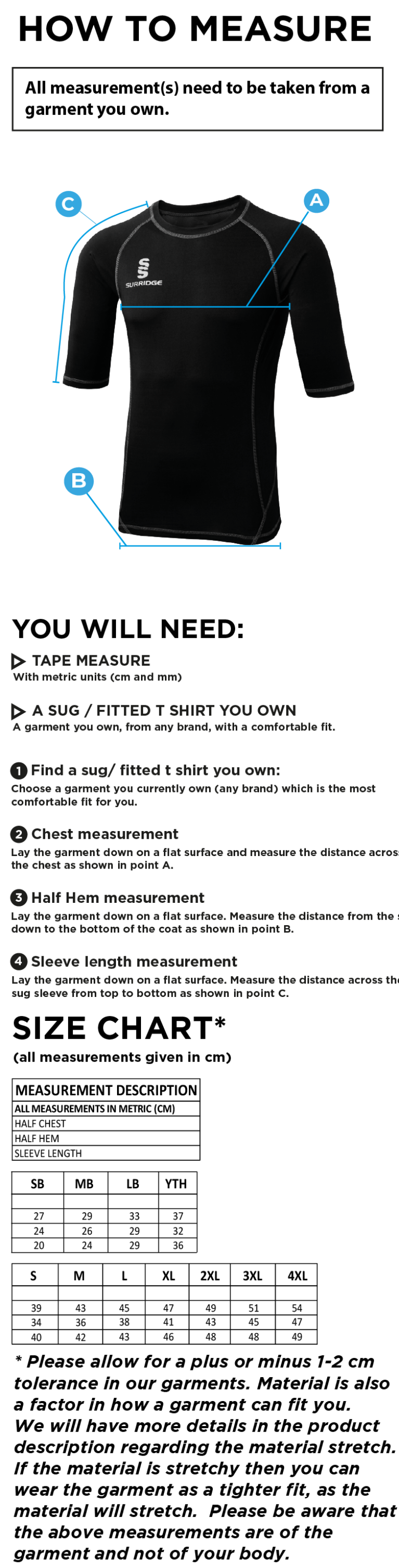 IND-GYMCC Rugby Club - Premier Short Sleeve Sug - Size Guide