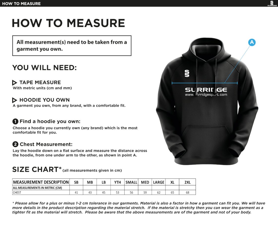 IND-GYMCC Rugby Club - Blade Hoody - Size Guide