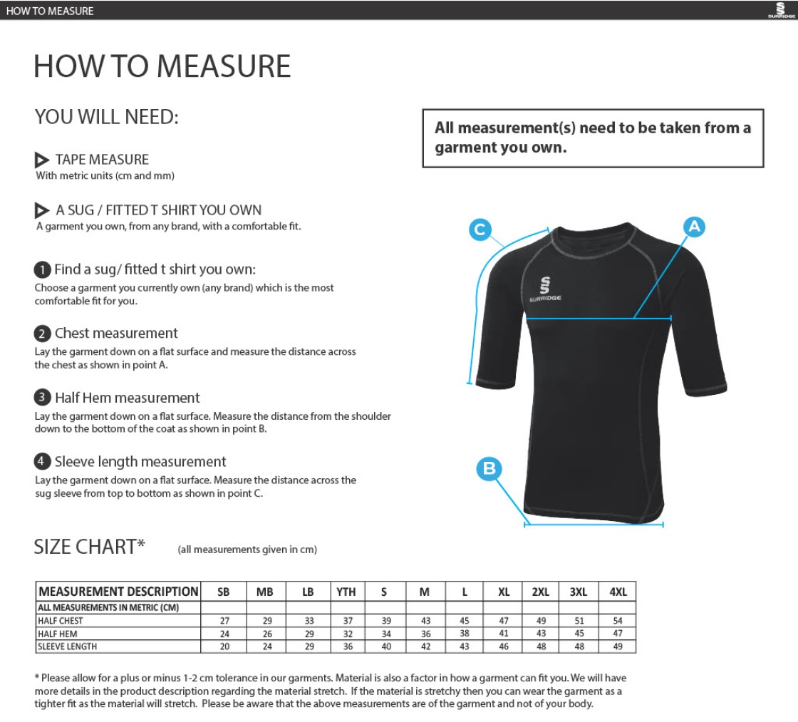 IND-GYMCC Rugby Club - Premier Short Sleeve Sug - Size Guide
