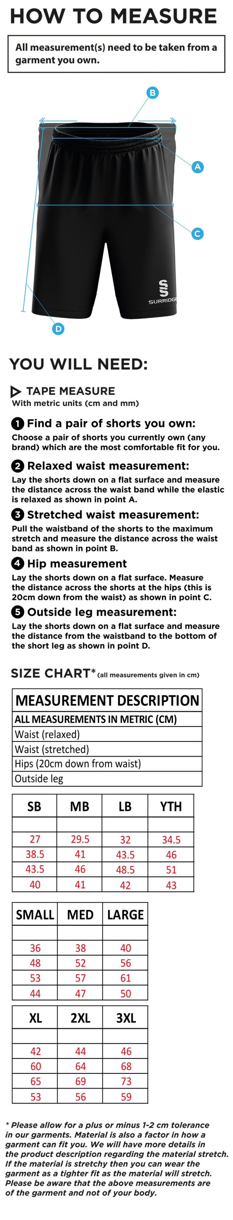 IND-GYMCC Rugby Club - Ripstop Short - Size Guide