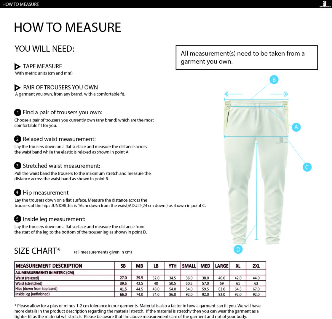 Indian Gymkhana CC - Tek Playing Pant - Size Guide