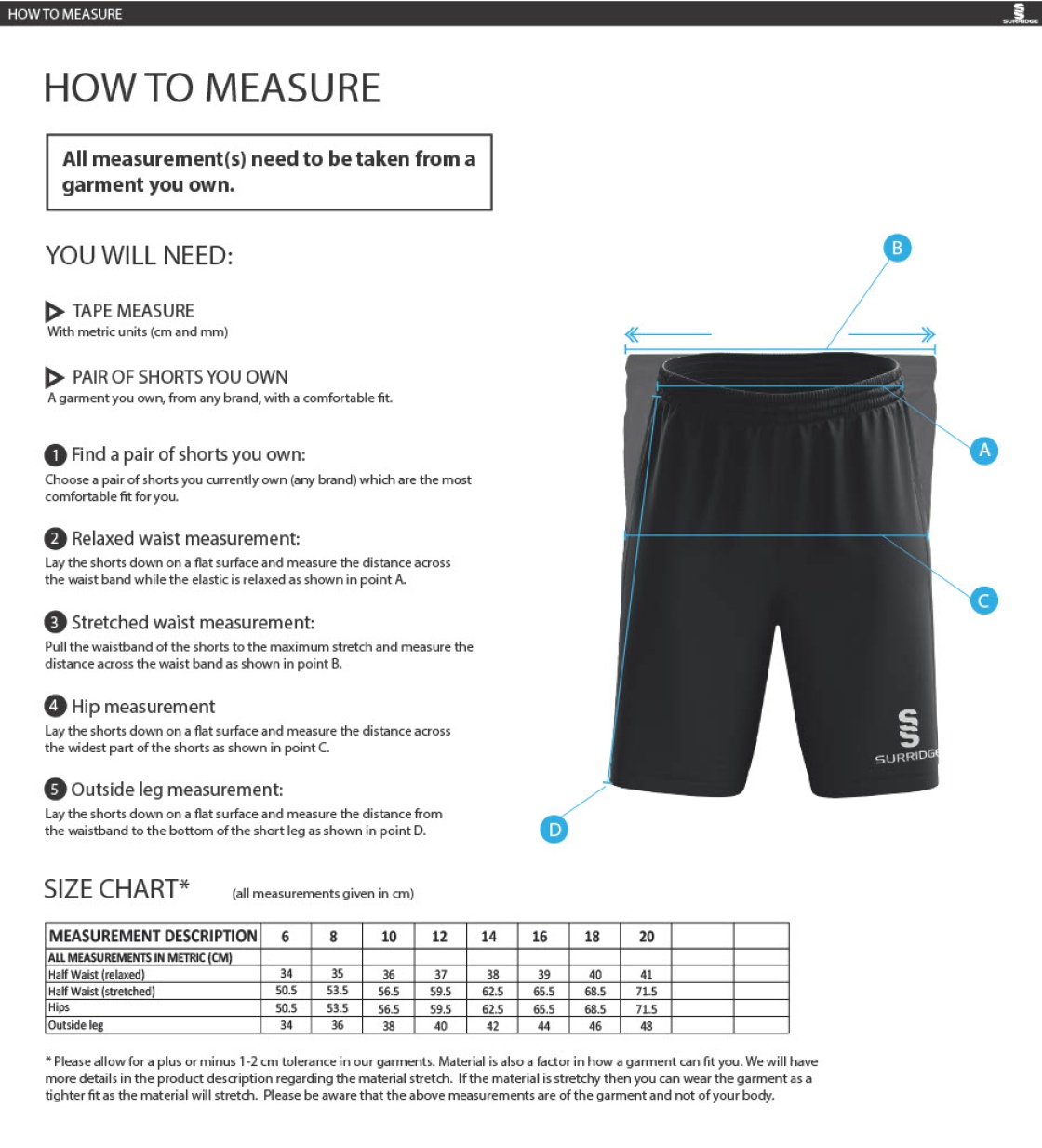 IND-GYMCC Rugby Club - Women's Ripstop Shorts - Size Guide